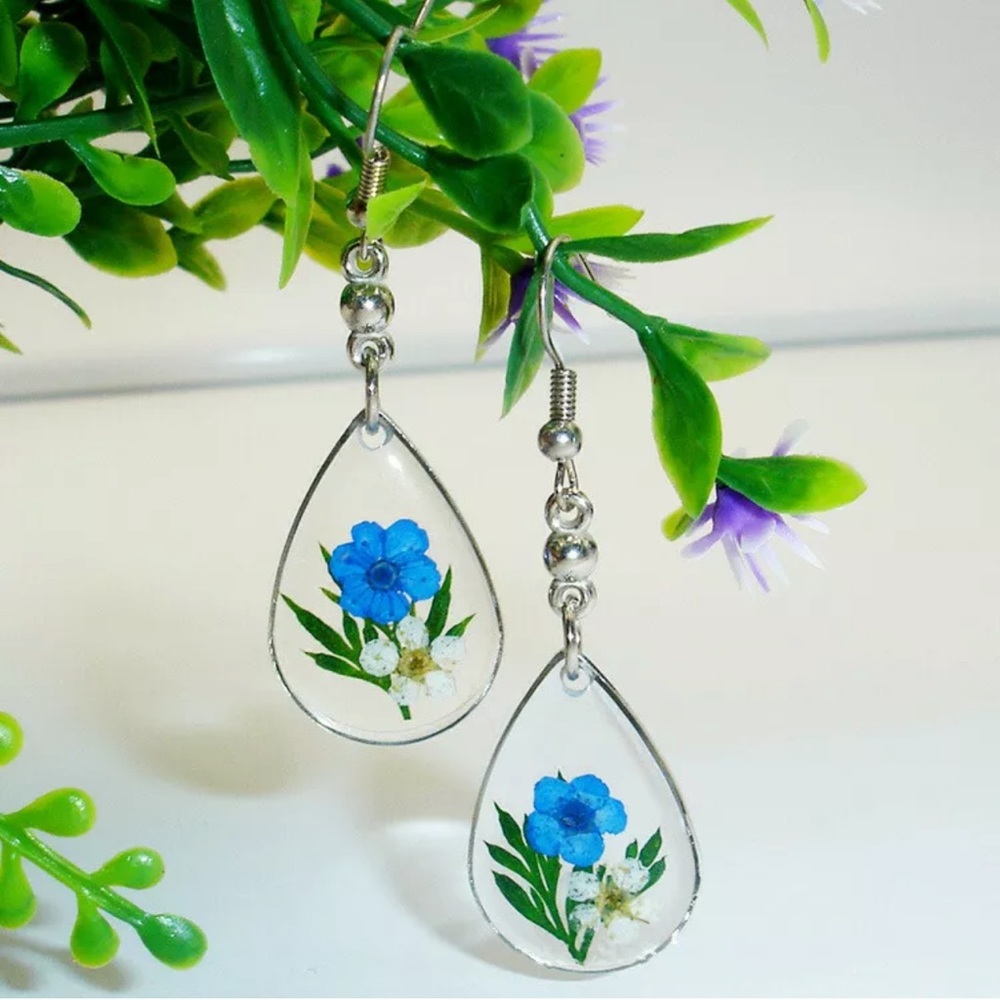 Flower 925 Silver Drop Earrings White Sapphire - Picture 2 of 3